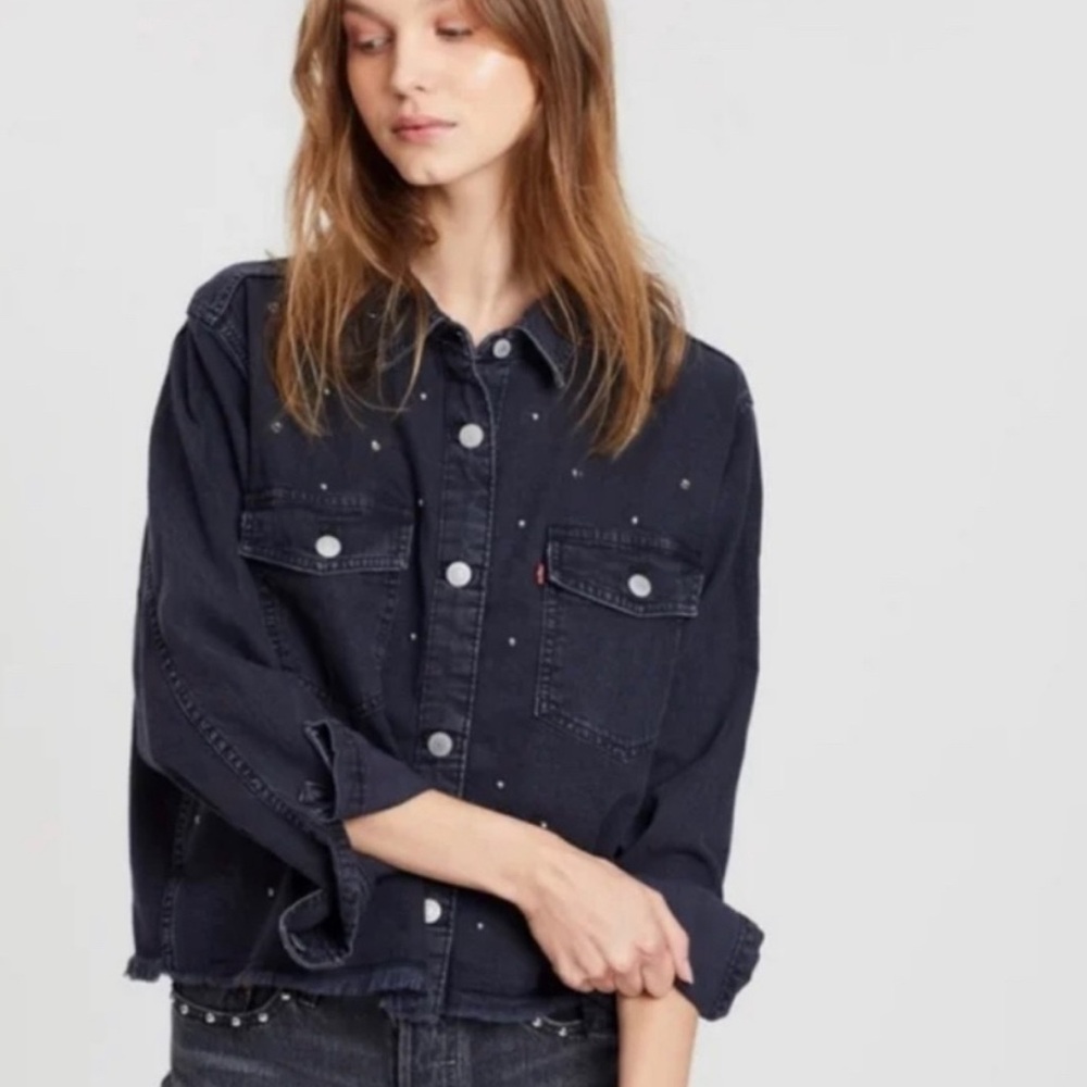 Levi's Addison Black Cropped Long‎ Sleeve Studded Shirt